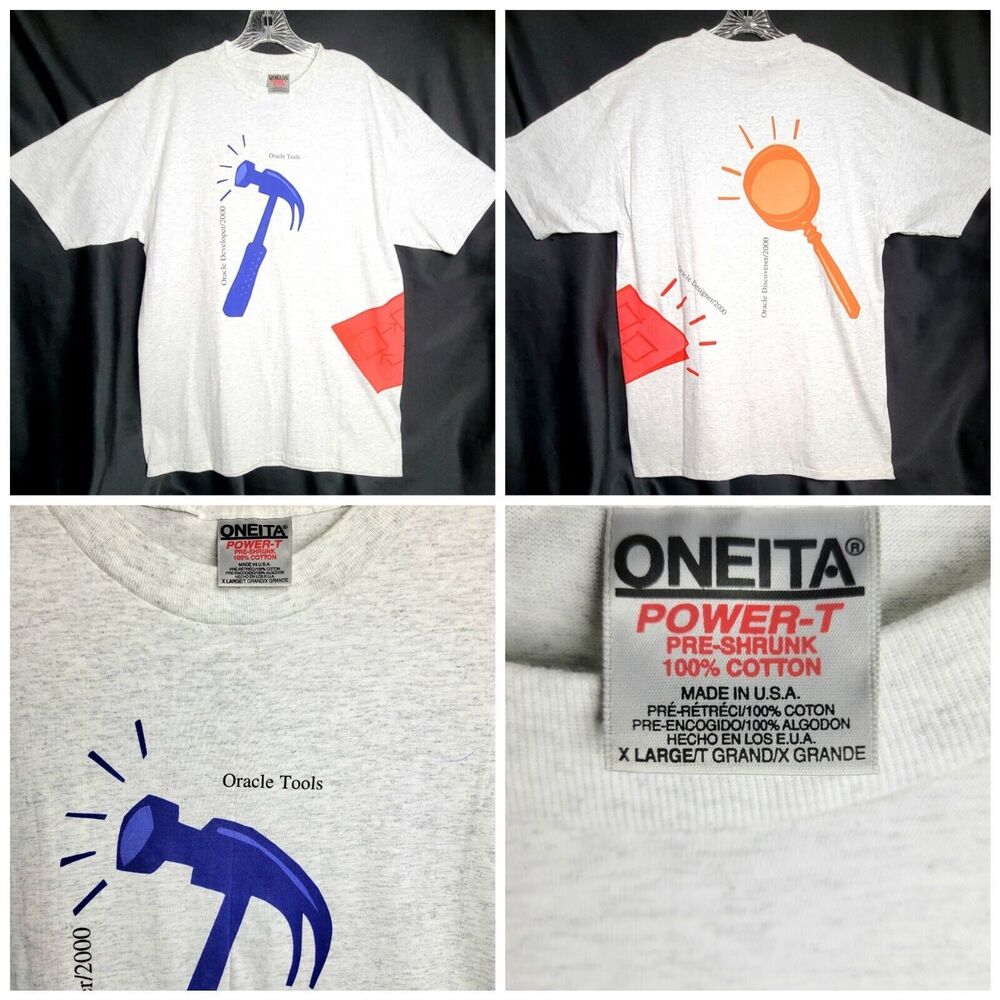 Y2K Oracle Single Stitch 2000 Tshirt Oneita Sz XL TECH GEEK AOP NWOT USA *READ*